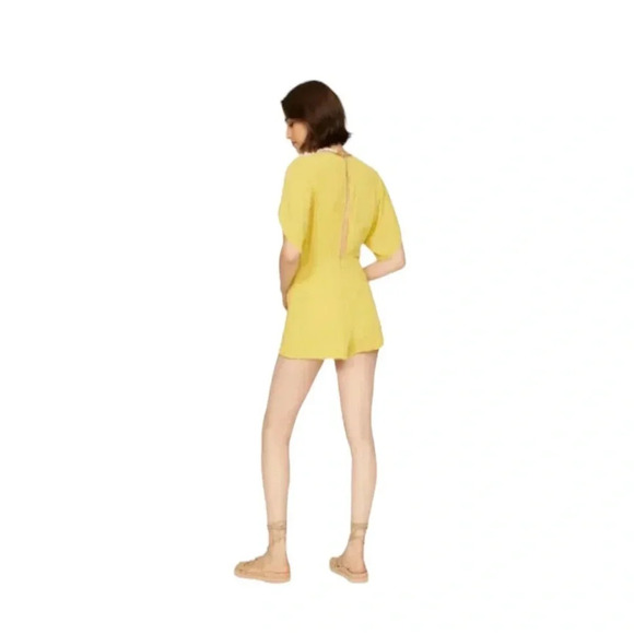 Louna Mustard Tie Romper Yellow Women’s Short Sleeve V-neck Size S - Picture 2 of 11